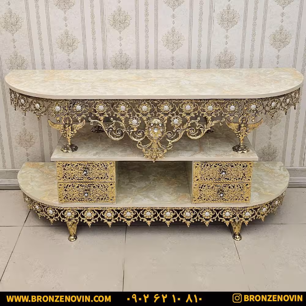 میز تلویزیون برنزی مدل آفتابگردان سنگین طول 140 کد 9858