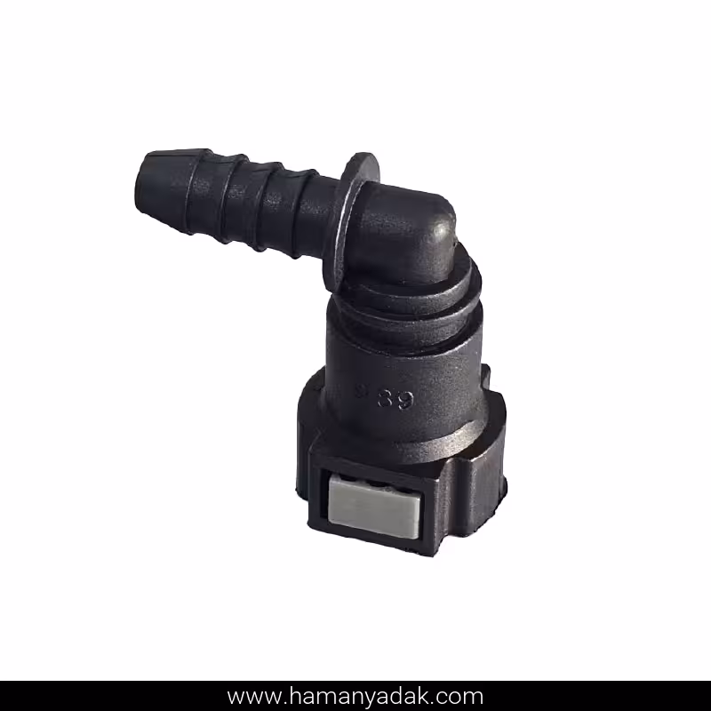 سوکت صافی بنزین سمند EF7 طوسی 90 درجه برند  BBZ (کد 121)