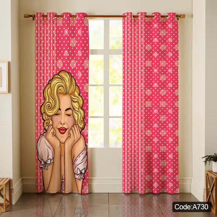 پرده پانچی مخمل چاپی دخترانه کد 730