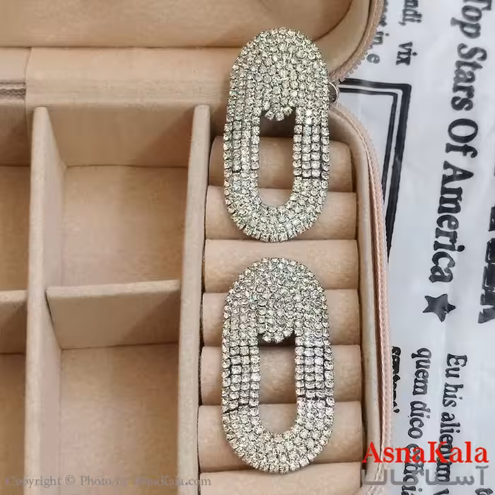 گوشواره جواهری مدل آویز نگیندار رنگ نقره ای کد GSH152107W