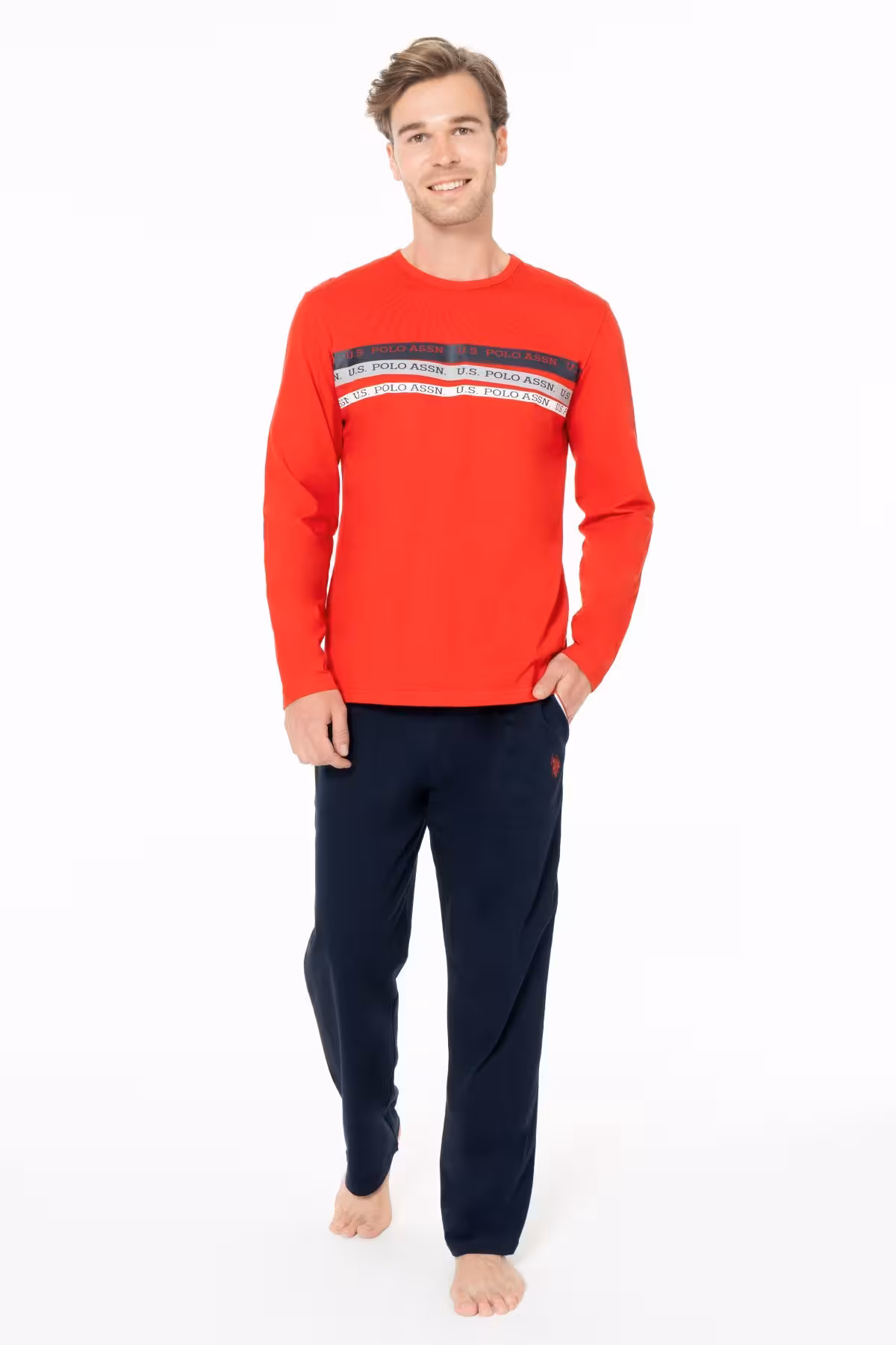 ست پیژامه مردانه U.S POLO ASSN. آستین بلند لباس خواب مجموعه ای قرمز U.S. Polo Assn.