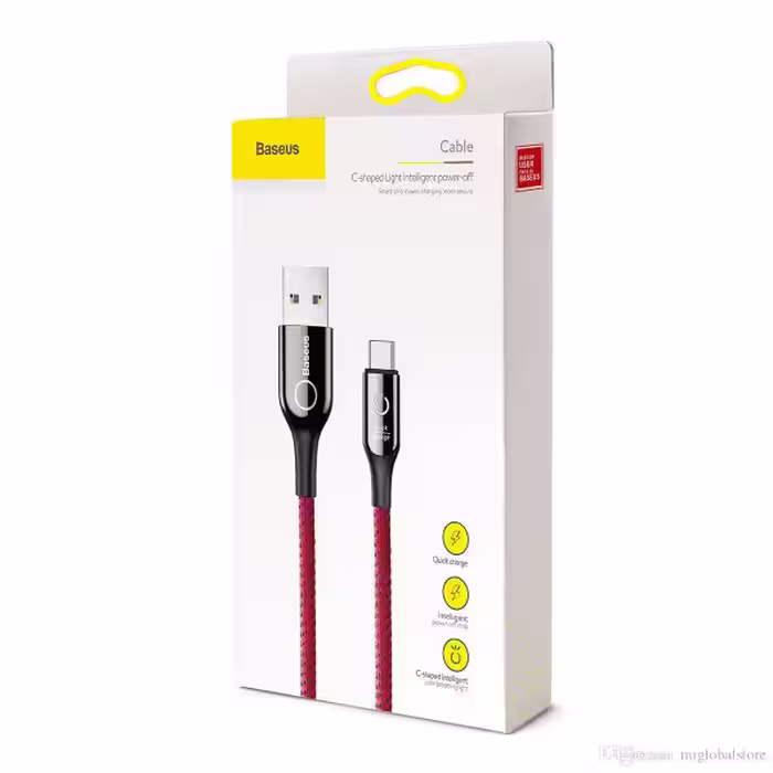 کابل شارژ C-shaped Light Intelligent power-off Cable USB For Type-C 3A 1M باسئوس - فروشگاه اینترنتی پروتاچ