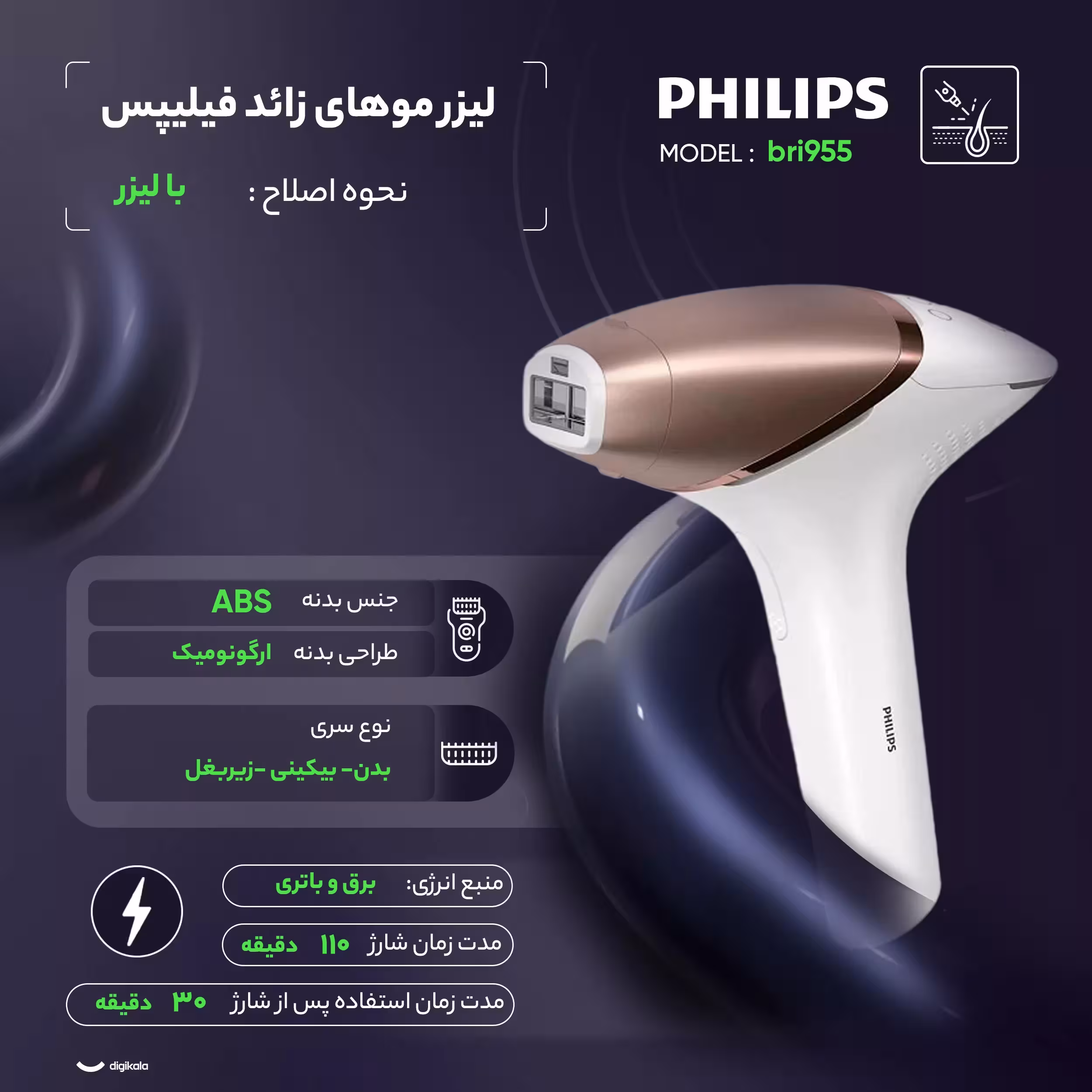 لیزر موهای زائد فیلیپس مدل bri955