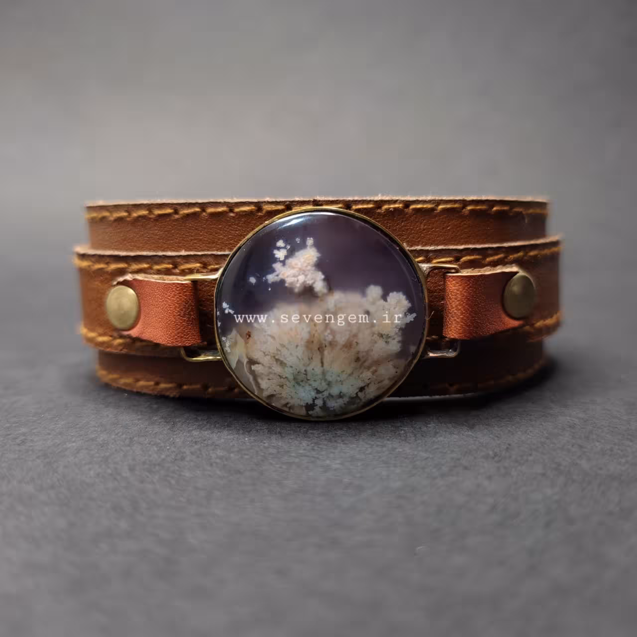دستبند چرمی عقیق شجر (کد112)