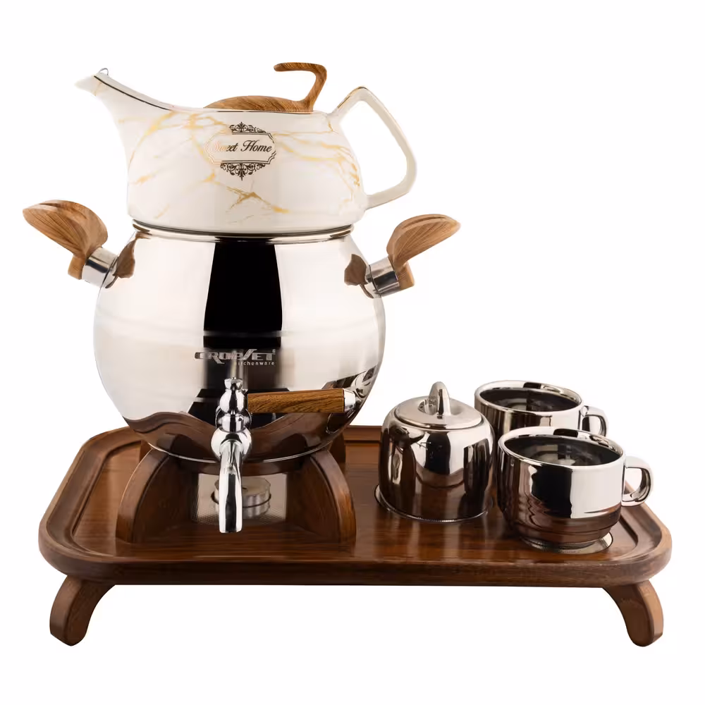 ست کتری قوری کروپ ست مدل تیارا نقره‌ای کد 602