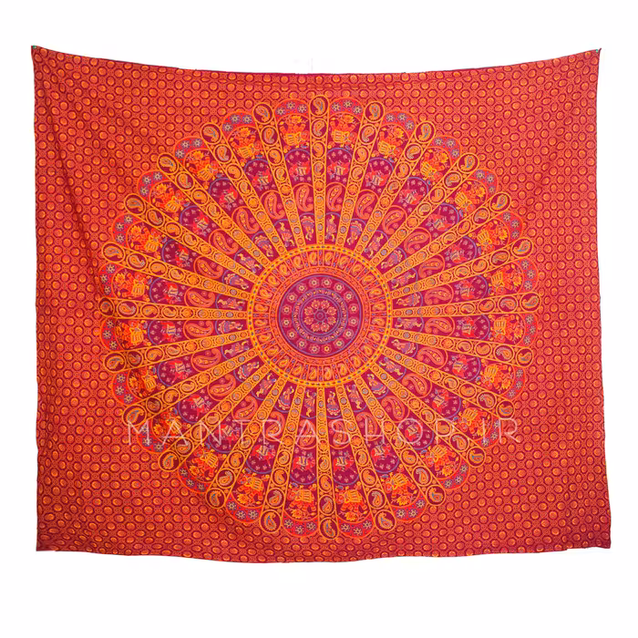 بکدراپ تپستری هندی طرح ماندالا بته جقه تمام نخ : قرمز