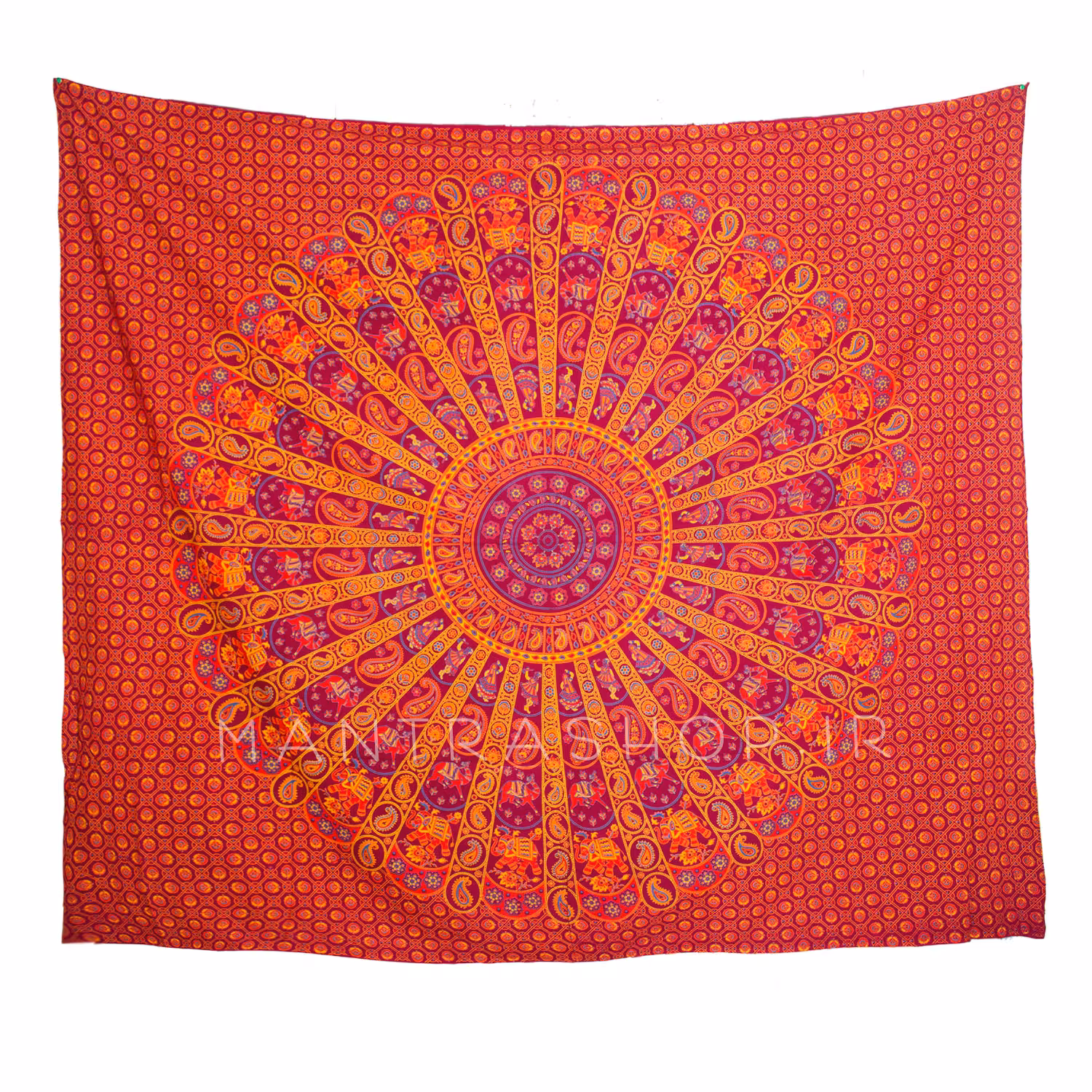 بکدراپ تپستری هندی طرح ماندالا بته جقه تمام نخ : قرمز