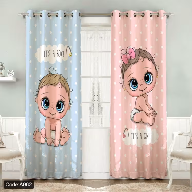 پرده پانچی مخمل چاپی دخترانه کد 962