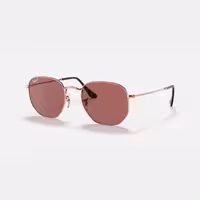 قیمت و خرید عینک آفتابی فریم رزگلد با لنز بنفش ری بن مدل HEXAGONAL FLAT LENSES اورجینال