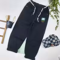 شلوار کتان مام فیت بچه گانه مشکی 9 تا 14 سال کد 9965