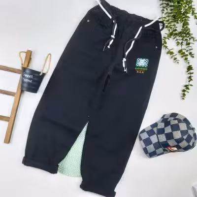 شلوار کتان مام فیت بچه گانه مشکی 9 تا 14 سال کد 9965