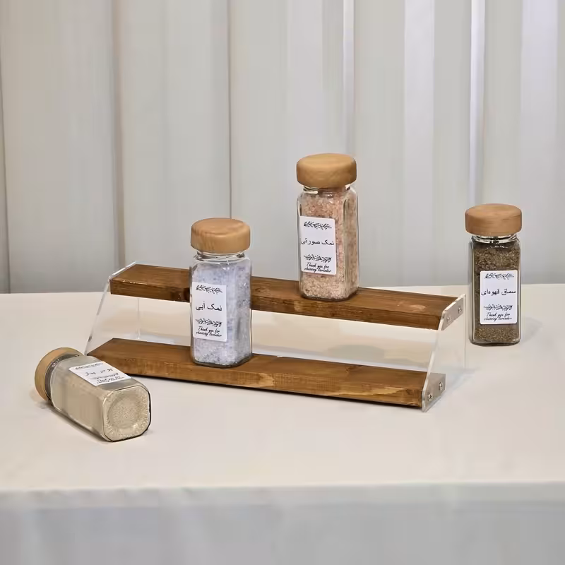 استند جا ادویه مکارتی 20عددی عمده ترکیب پلاکسی و چوب دوطبقه مدل 010 ارتین شاتوت (پس کرایه)