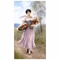 نخ و نقشه فرانسوی طرح دخترو دسته گل کد 24263