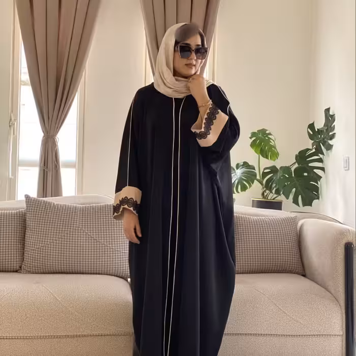 عبا مانتو عبایی پیراهنی کت جنس کرپ الیزه مغزی دوزی شده فری سایز38تا48