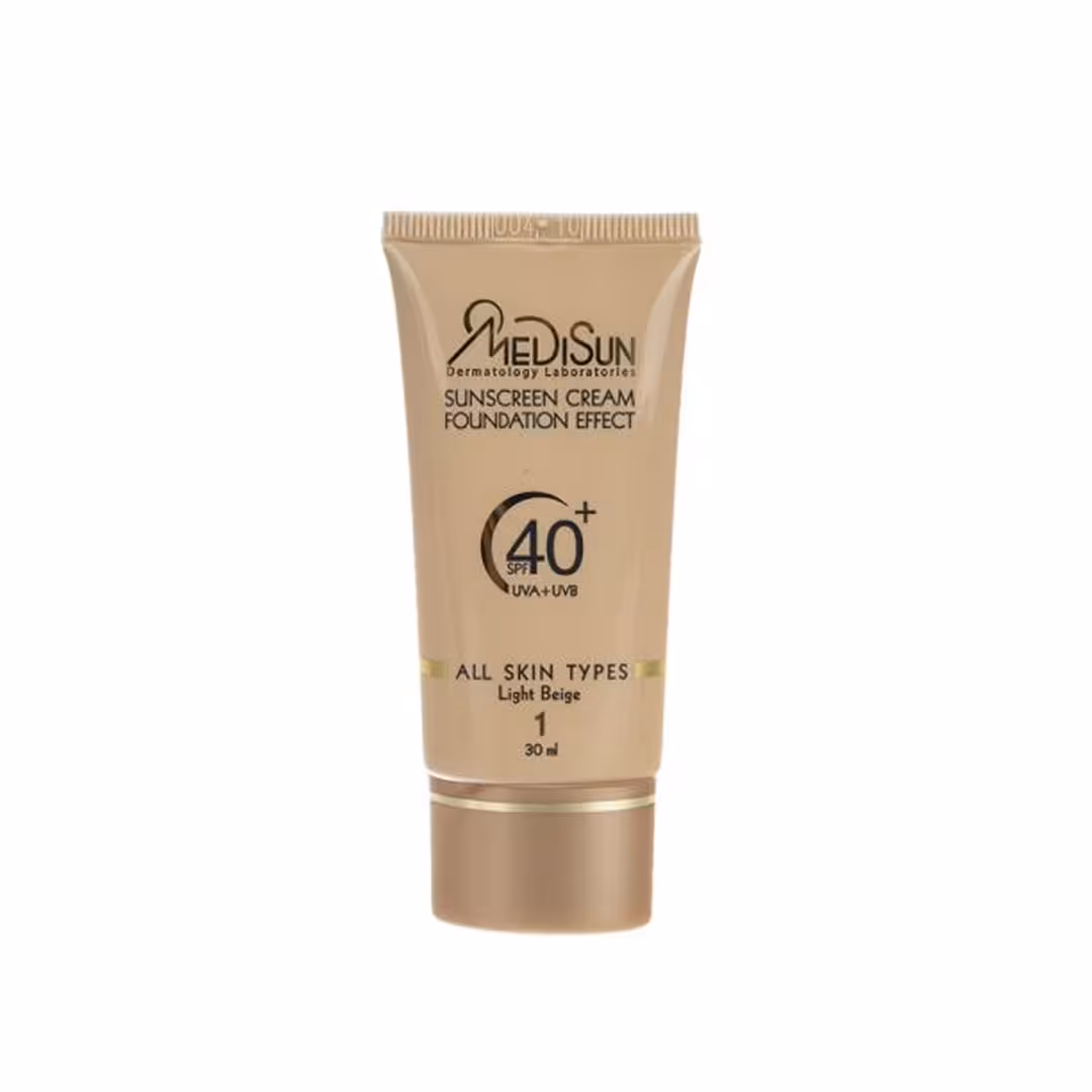 ضد آفتاب کرم پودری  SPF40 مناسب انواع پوست مدیسان بژ روشن 1