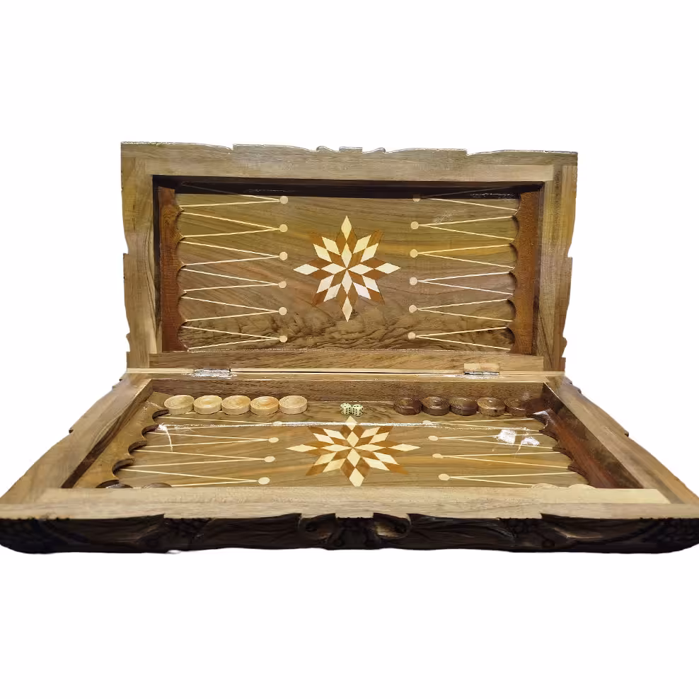 تخته نرد و شطرنج سر و بغل منبت کاری چوب گردو کد T116