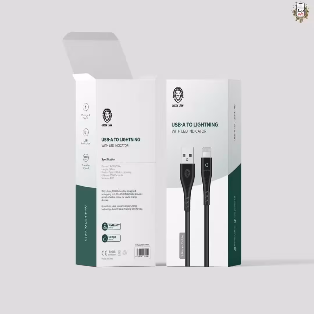 سیم شارژ USB-A به لایتنینگ با نشانگر ال ای دی گرین Green usb-a to lightning with LED indicator cable