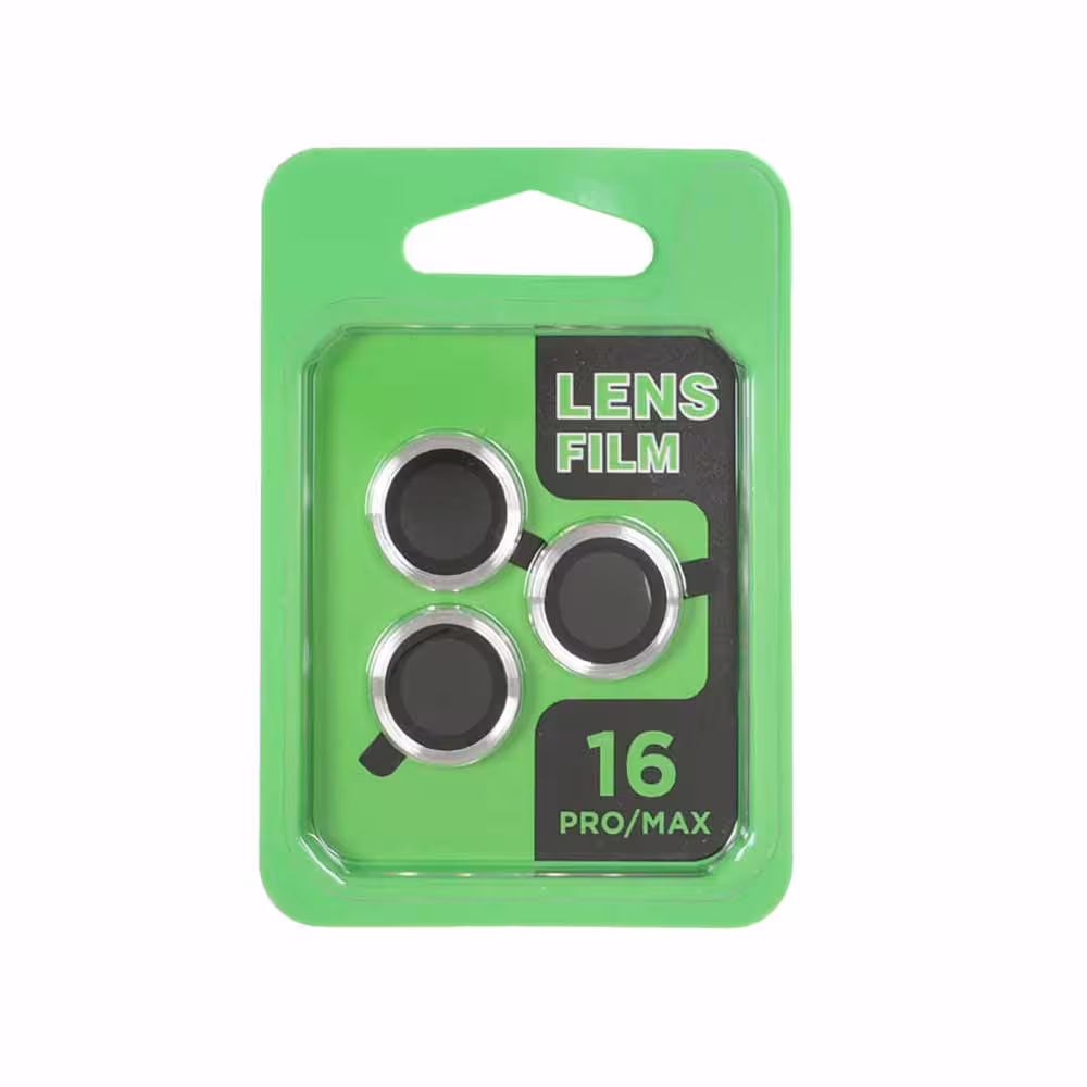 محافظ لنز iPhone16 Pro / iPhone16 Pro Max مدل رینگی شابلون دار – رنگ نقره ای