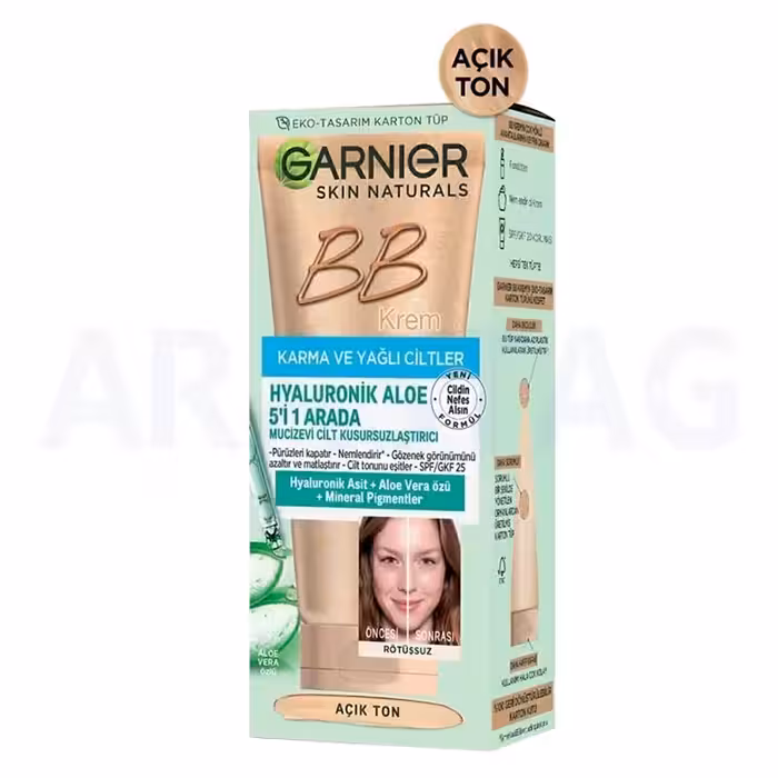 بی بی کرم پوست چرب گارنیر 5in1 رنگ روشن با SPF 25 حجم 50 میلی