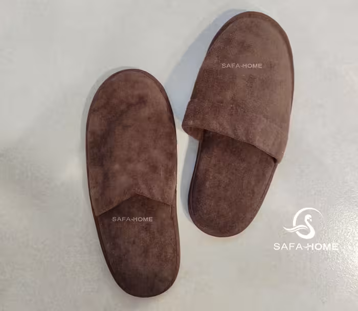 دمپایی حوله ای پودایران طرح ساده شکلاتی