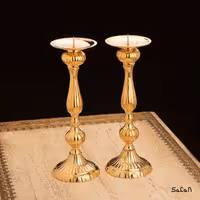 شمعدان جفت برنجی و طلایی آمبوس