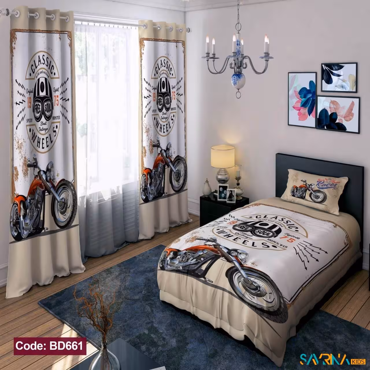 ست اتاق خواب پسرانه طرح موتور کلاسیک کد BD661