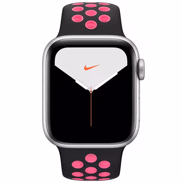 سری 5 نایکی مردانه 44 میلیمتری Silver Aluminum Case with Black/Pink Blast Nike Sport Band - Hiapple.ir