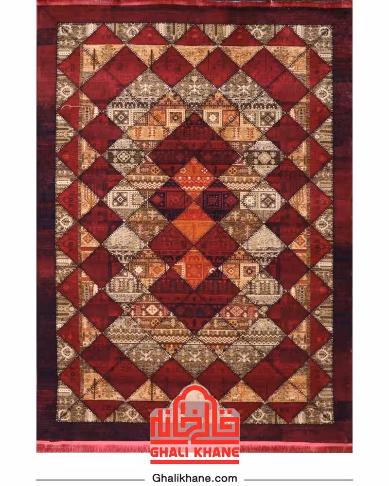 فرش هیوا 700 شانه طرح چهل تکه لاکی