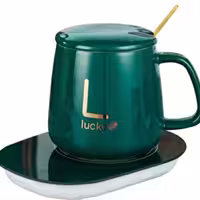 ماگ سرامیکی هیتر دار برقی با پایه گرمکن مدل LUCKY(سبز رنگ)
