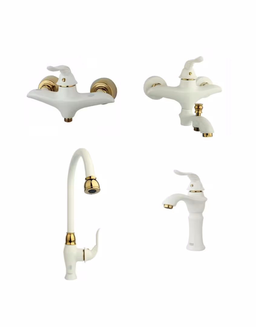 ست چهار تکه شیرآلات راسان مدل پریمو سفید طلایی