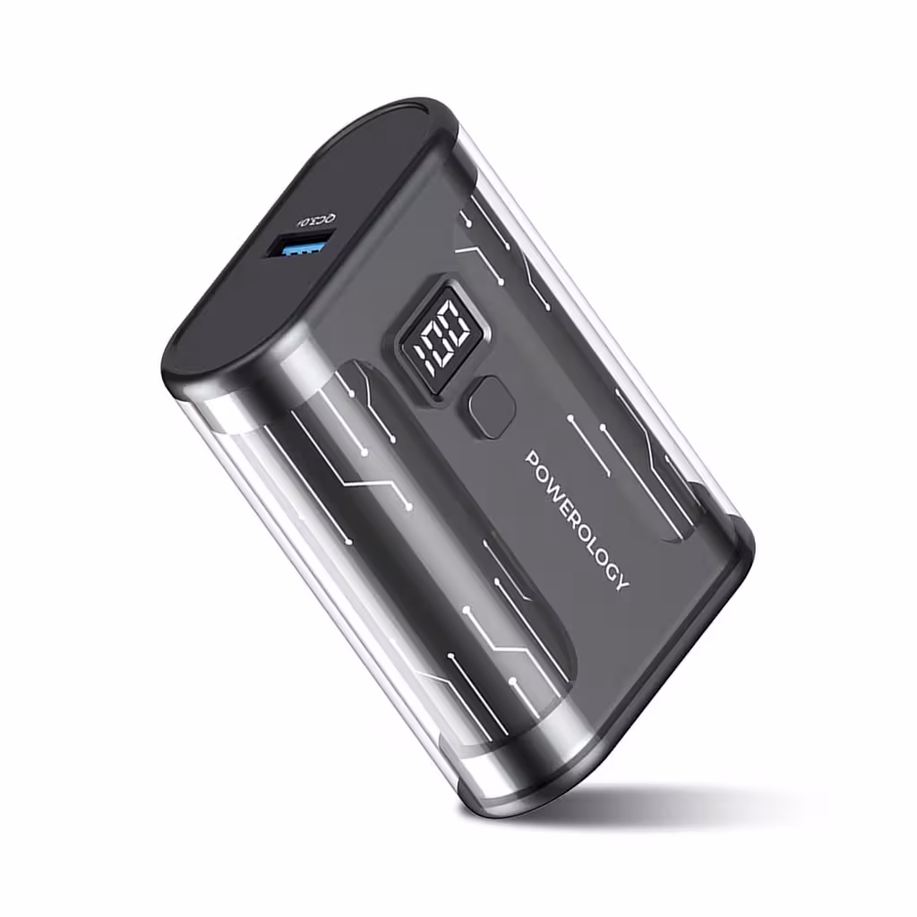پاوربانک 10000 هزار 35 وات شفاف پاورولوژی Powerology Crystalline Series Powerbank 10000mAh PD 35W PPBCHA24