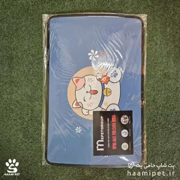 مت زیرانداز ظرف آب و غذا سگ و گربه طرح گربه کرم تپل