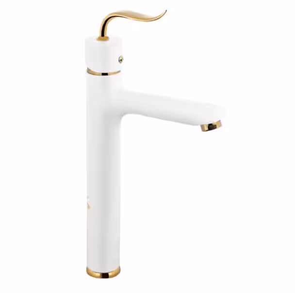 شیر روشویی پایه بلند اوج مدل سزار سفید طلایی