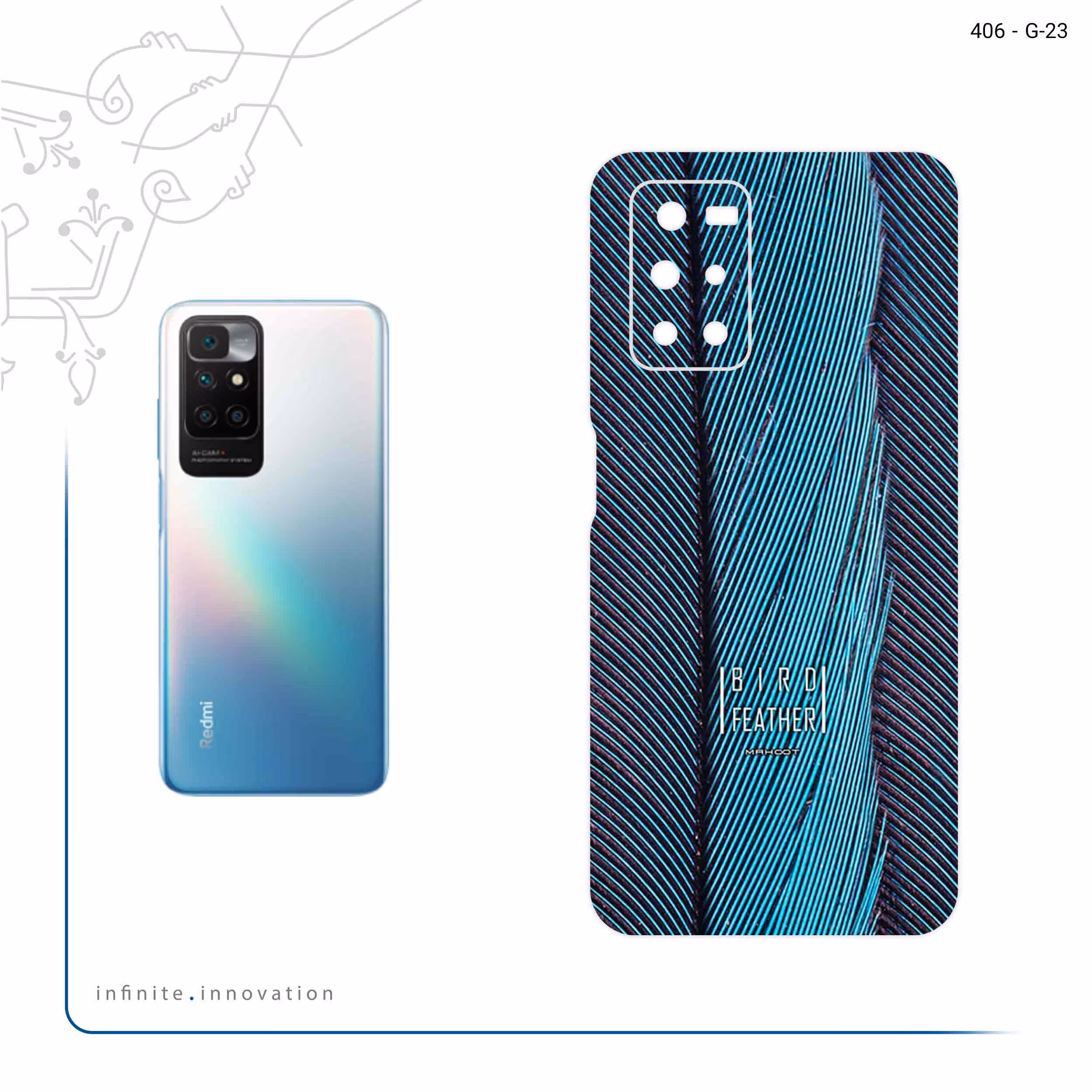 برچسب پوششی ماهوت مدل Turquoise feathers مناسب برای گوشی موبایل شیائومی Redmi Note 11 4G