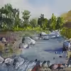نقاشی آبرنگ طرح رودخانه کد 16