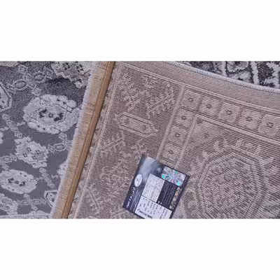 فرش ماشینی زمرد مشهد مدل R44 زمینه طوسی