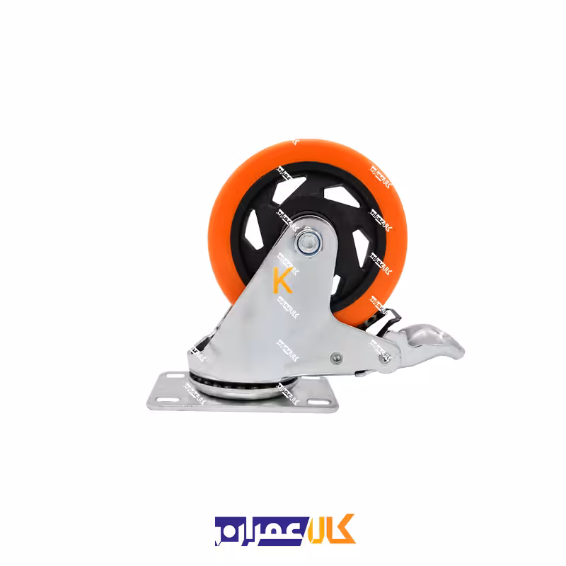چرخ ترمزدار لوکس نارنجی پایه سفید سایز 10