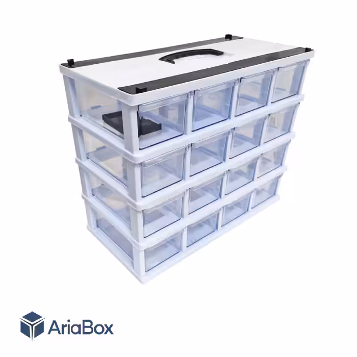 کشو ابزار و قطعات 16 کشو 4 طبقه سفید قنادپلاست مدل B4