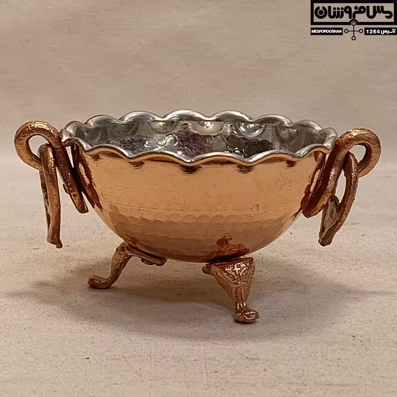 بستنی خوری مسی 3 پایه زنجان | بستنی‌خوری مسی نانو چکشی گوشواره‌دار مدل موکو