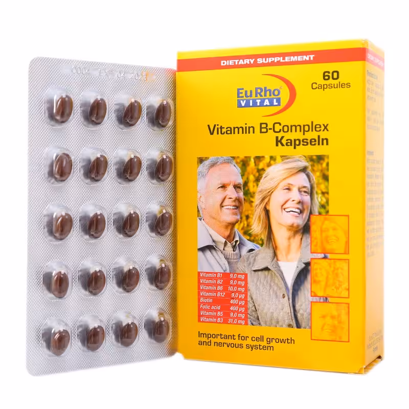 کپسول ویتامین ب کمپلکس یوروویتال 60 عددی | EuRho Vital Vitamin B-Complex