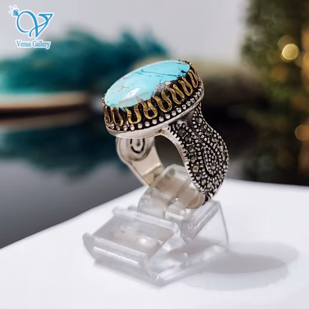 انگشتر نقره مردانه سنگ فیروزه نیشابور اصل