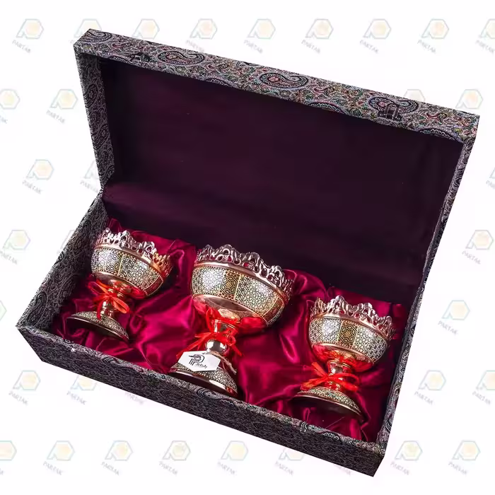هدیه صنایع دستی ست آجیل خوری مس و خاتم