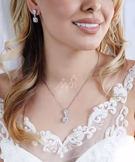 💍نیم ست جواهری پرطرفدار (آويز و گوشواره)،زیبا و خاص pear ، princess با طراحی ژورنالی جواهرات ؛ نقره عیار 925 (N_4138)