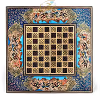 تخته نرد و شطرنج خاتم کاری با نقاشی چوگان و حاشیه تذهیب