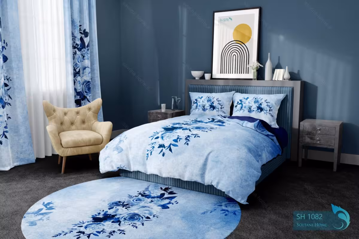 ست روتختی طرح دسته رز آبی دونفره کد SH1082