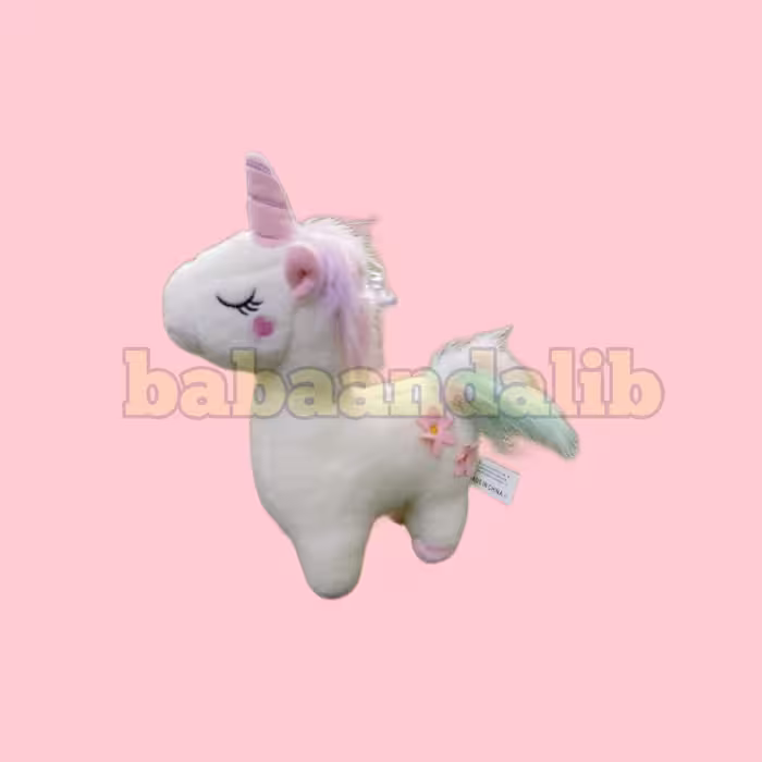 عروسک اسب تک شاخ سفید  (28 سانتی)