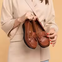 کفش اداری زنانه لوفر روزمره راحت از چرم طبیعی  قهوه‌ای – 6774