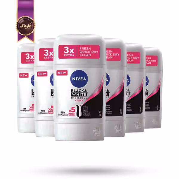 6 عدد مام استیک ضد تعریق زنانه نیوا Nivea مدل تمیز و پاک Invisible Clear حجم 50 میلی‌ لیتر (اورجینال)