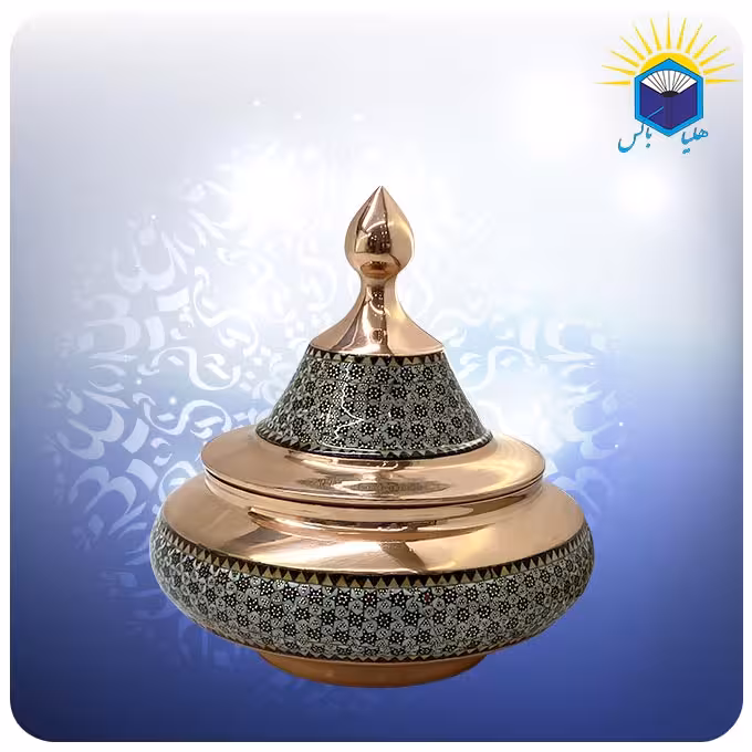 قندان سفینه مس و خاتم کاری کوچک