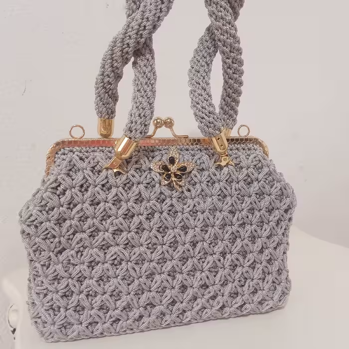 کیف مکرومه مجلسی(دهانه 23 سانت پوست ماری)